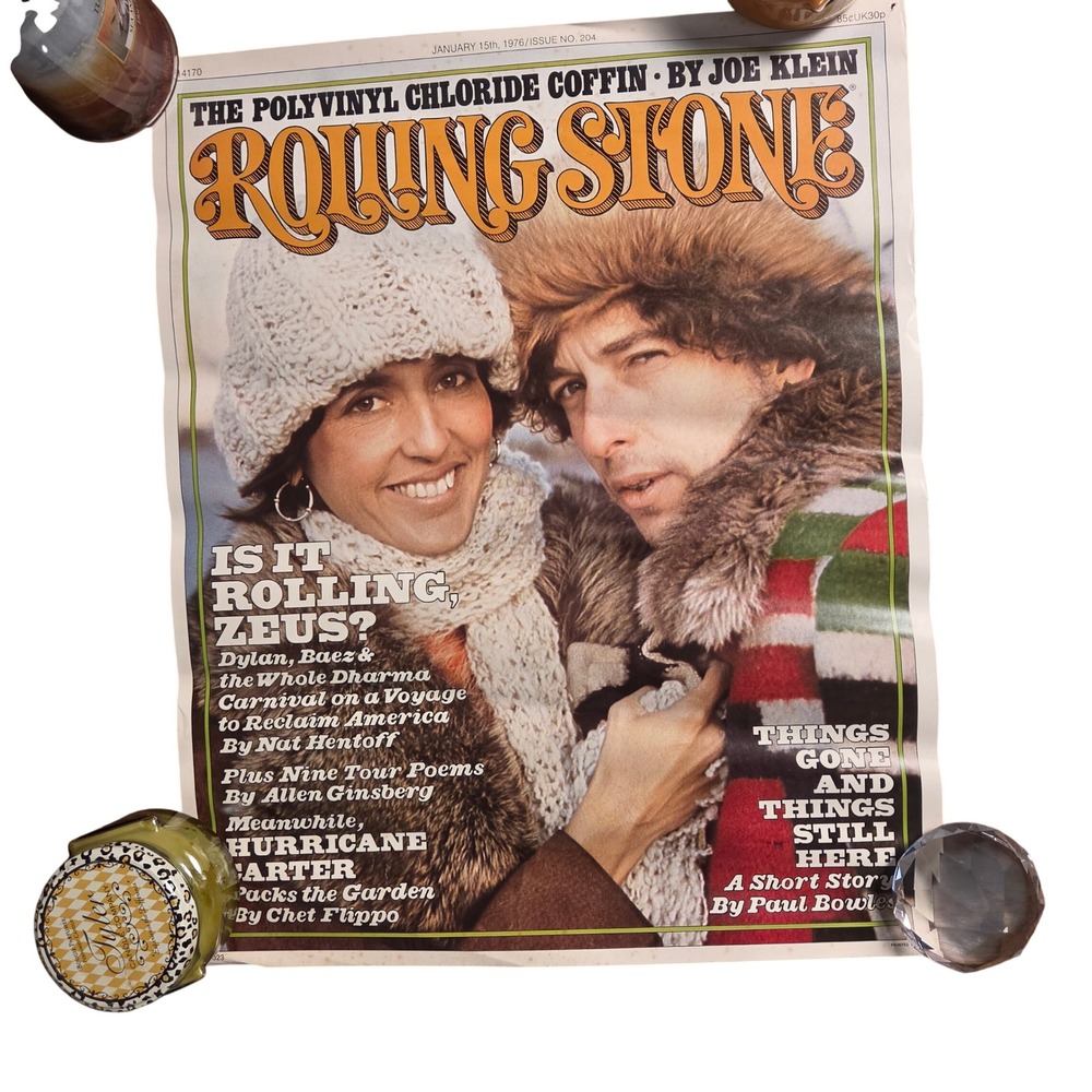 Vintage 1976 Rolling Stone Magazine Poster Bob Dylan Joan Baez Issue 204 18x22